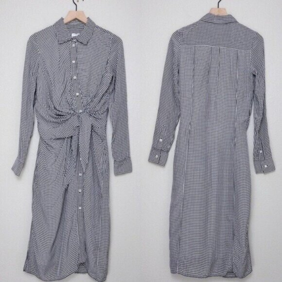 Altuzarra Yuma Gingham Check Shirtdress 36 4 Black White Front Tie - Picture 4 of 15